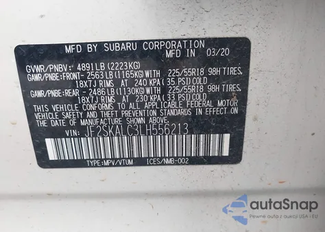 2020 Subaru Forester Sport z USA, uszkodzony, nr VIN JF2SKALC3LH556213